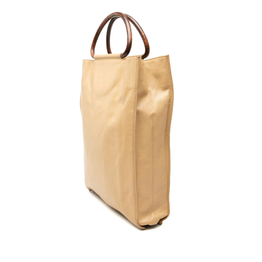 Chanel CC Caviar Wood Top Handle Tote Bag