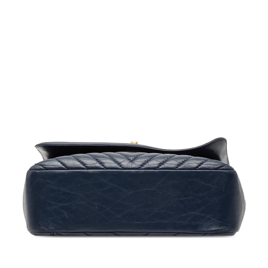 Chanel CC Chevron Aged Calfskin Top Handle Flap
