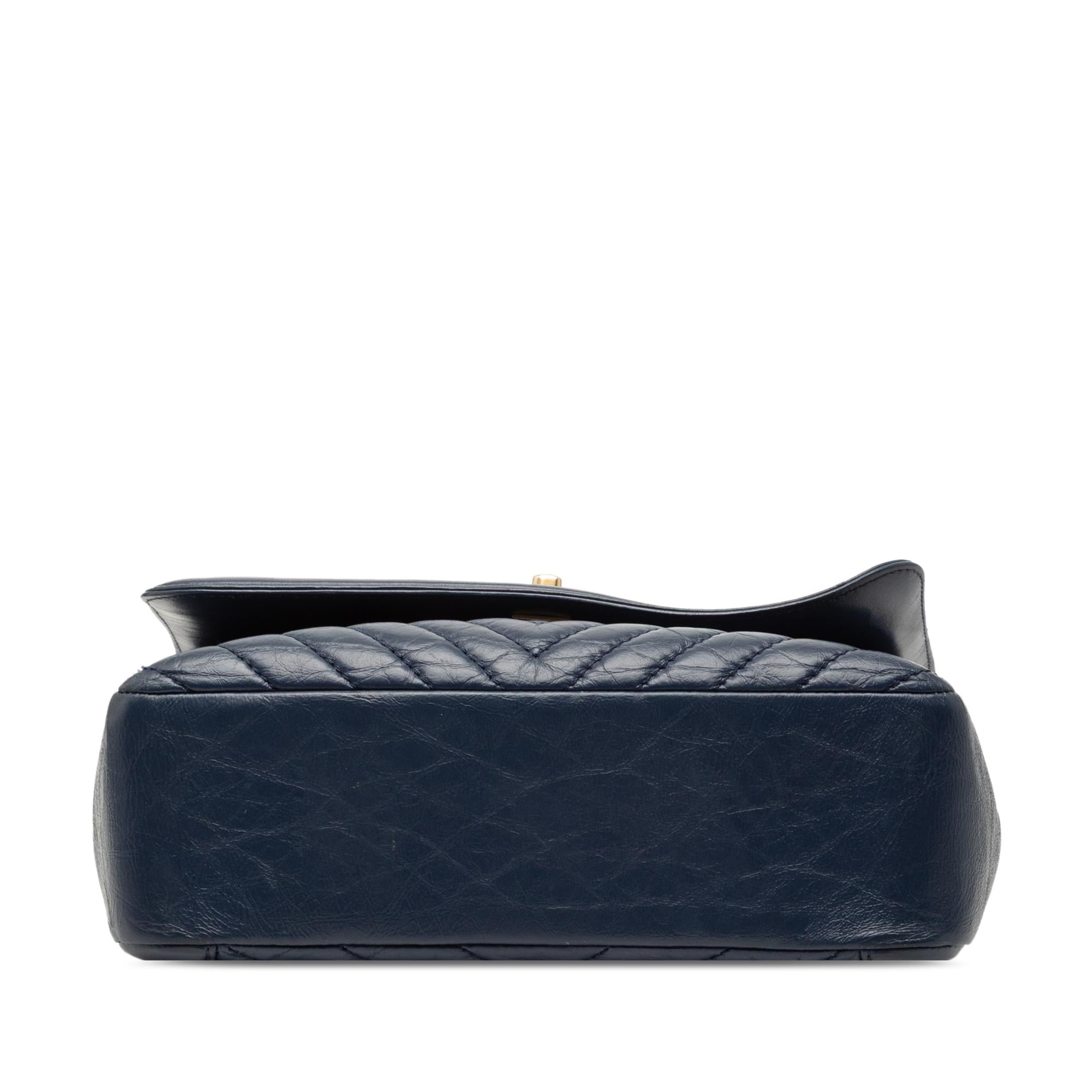 Chanel CC Chevron Aged Calfskin Top Handle Flap