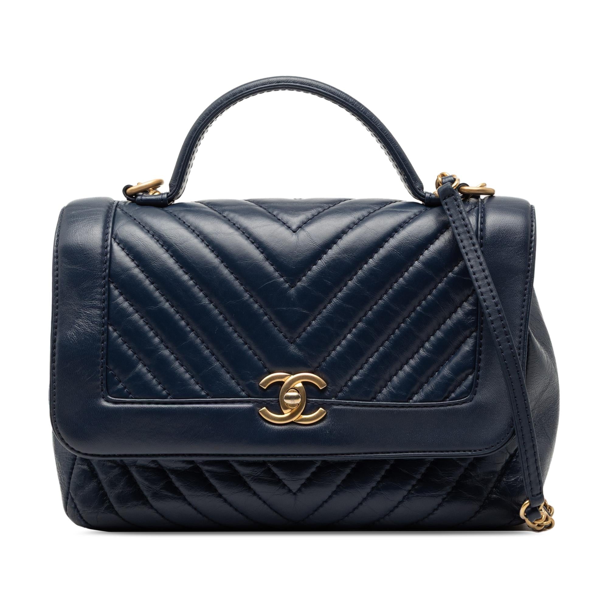 Chanel CC Chevron Aged Calfskin Top Handle Flap
