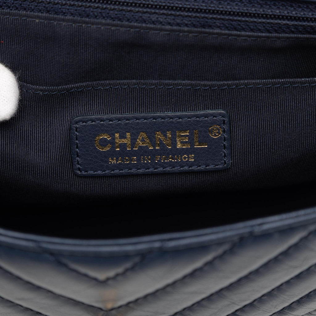 Chanel CC Chevron Aged Calfskin Top Handle Flap