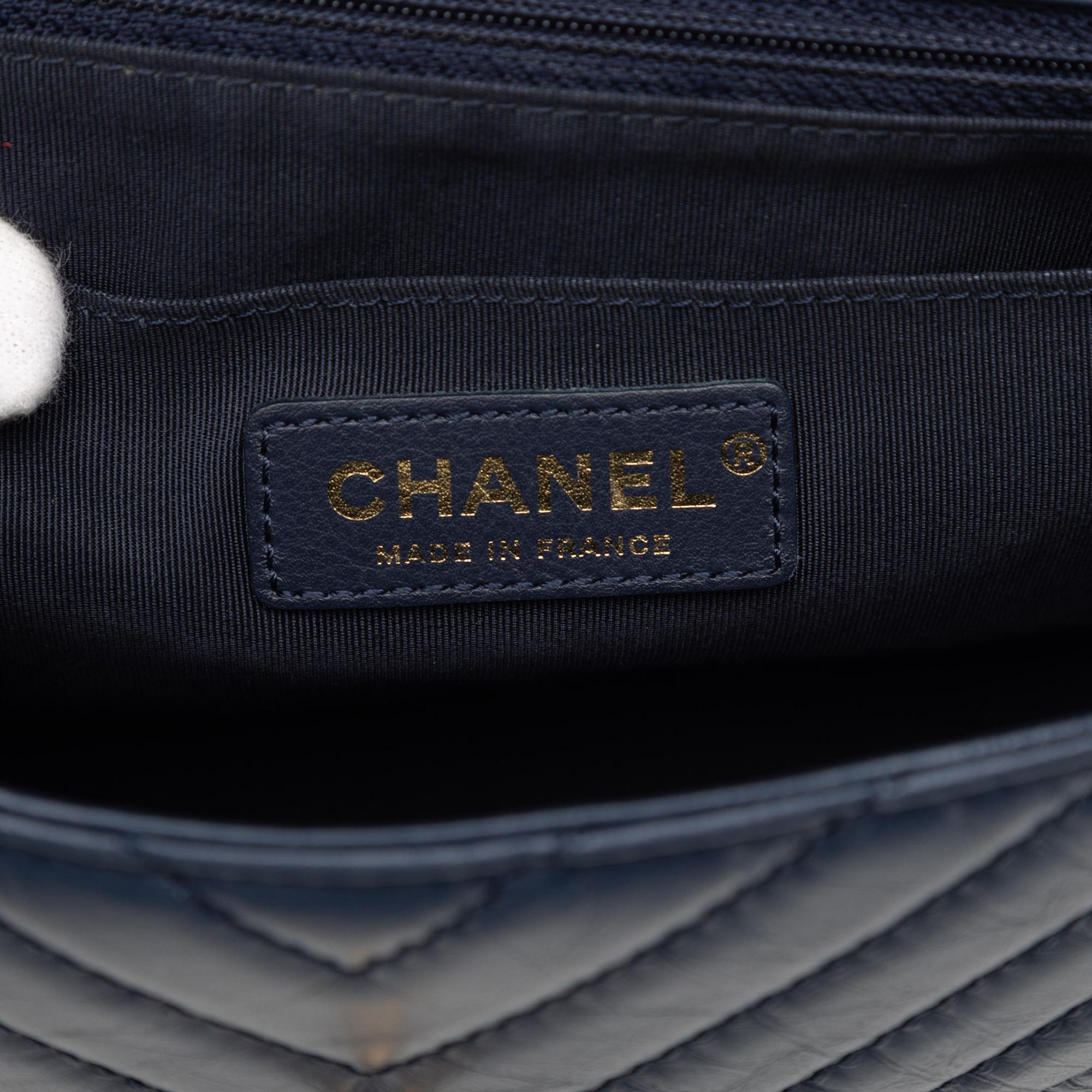 Chanel CC Chevron Aged Calfskin Top Handle Flap
