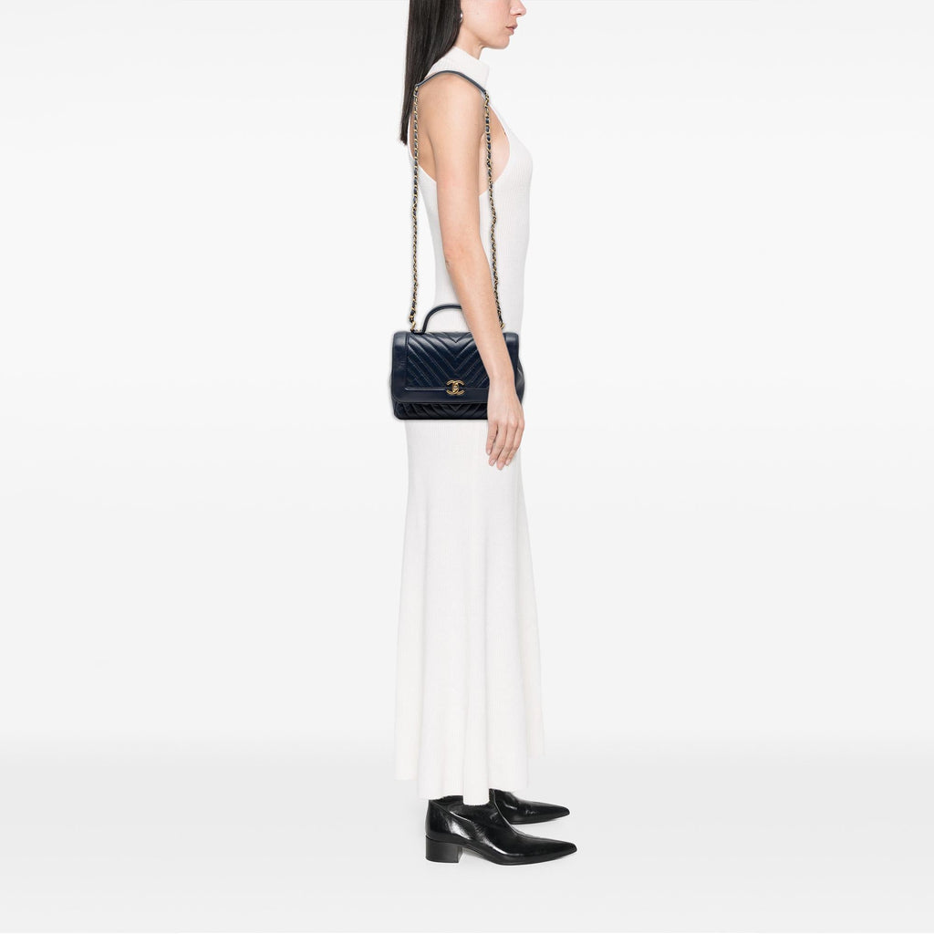 Chanel CC Chevron Aged Calfskin Top Handle Flap