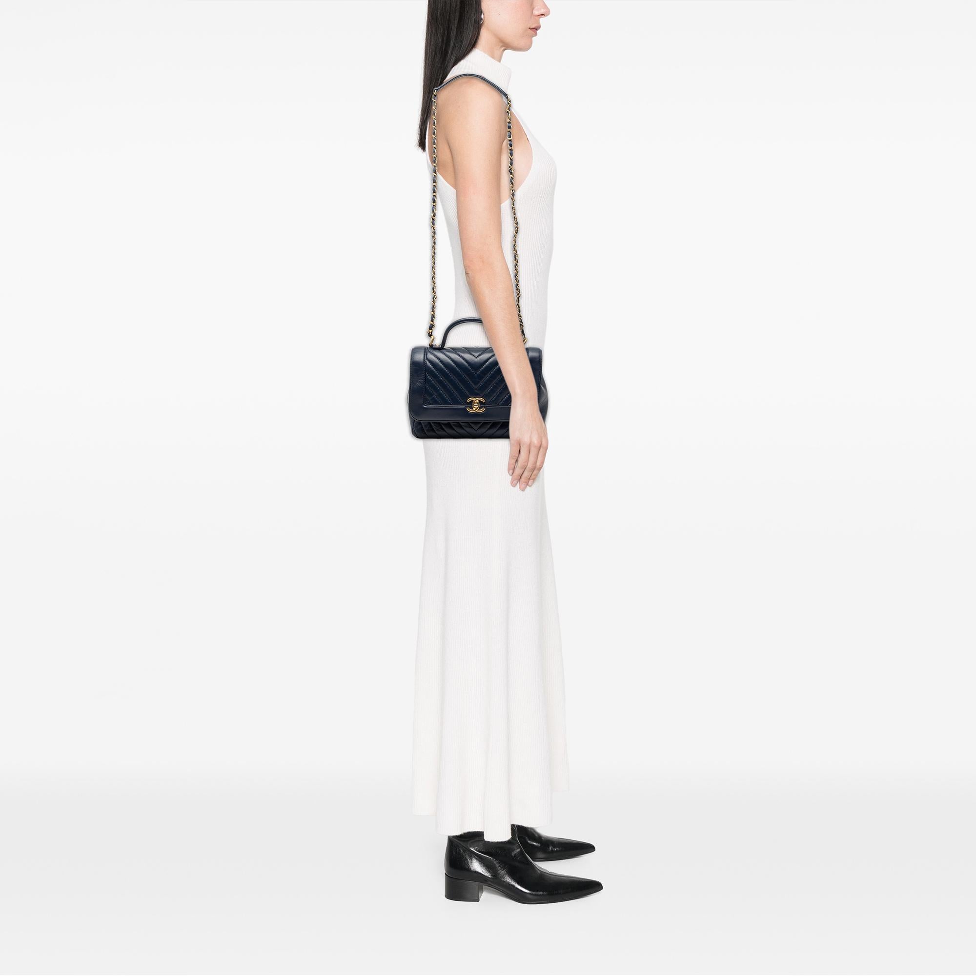 Chanel CC Chevron Aged Calfskin Top Handle Flap
