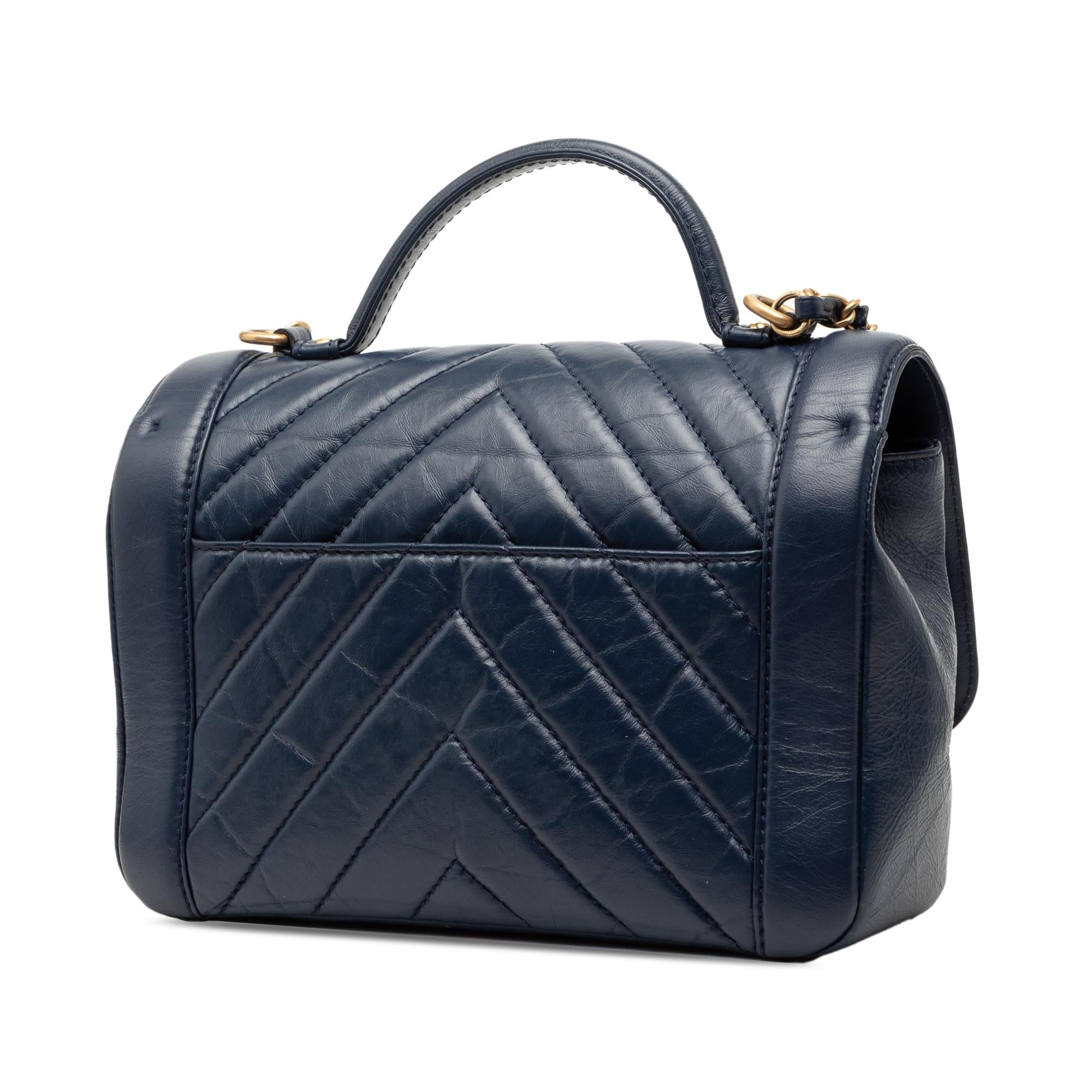 Chanel CC Chevron Aged Calfskin Top Handle Flap