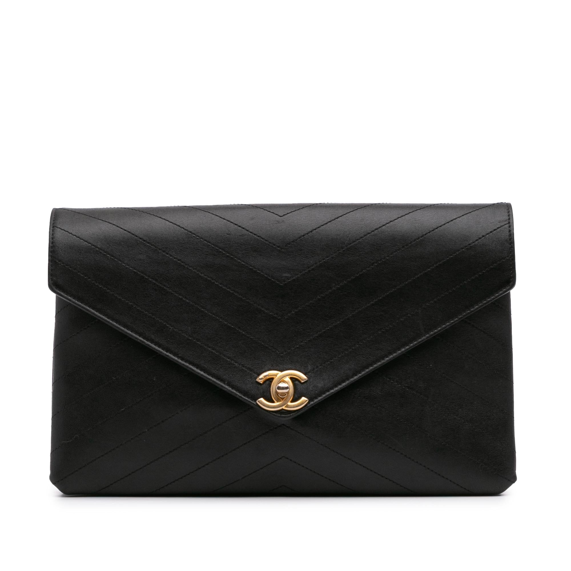 Chanel CC Chevron Calfskin Envelope Clutch
