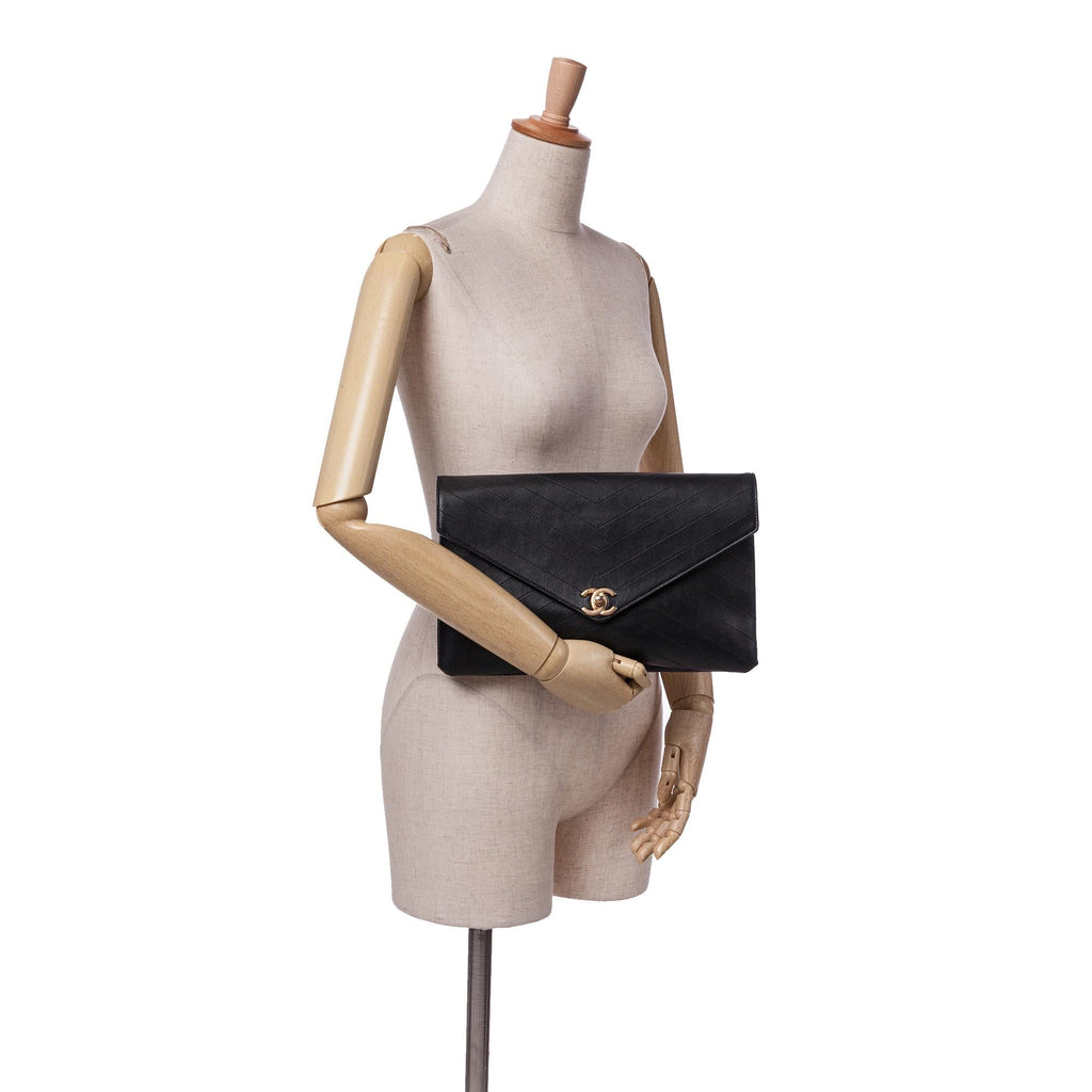 Chanel CC Chevron Calfskin Envelope Clutch