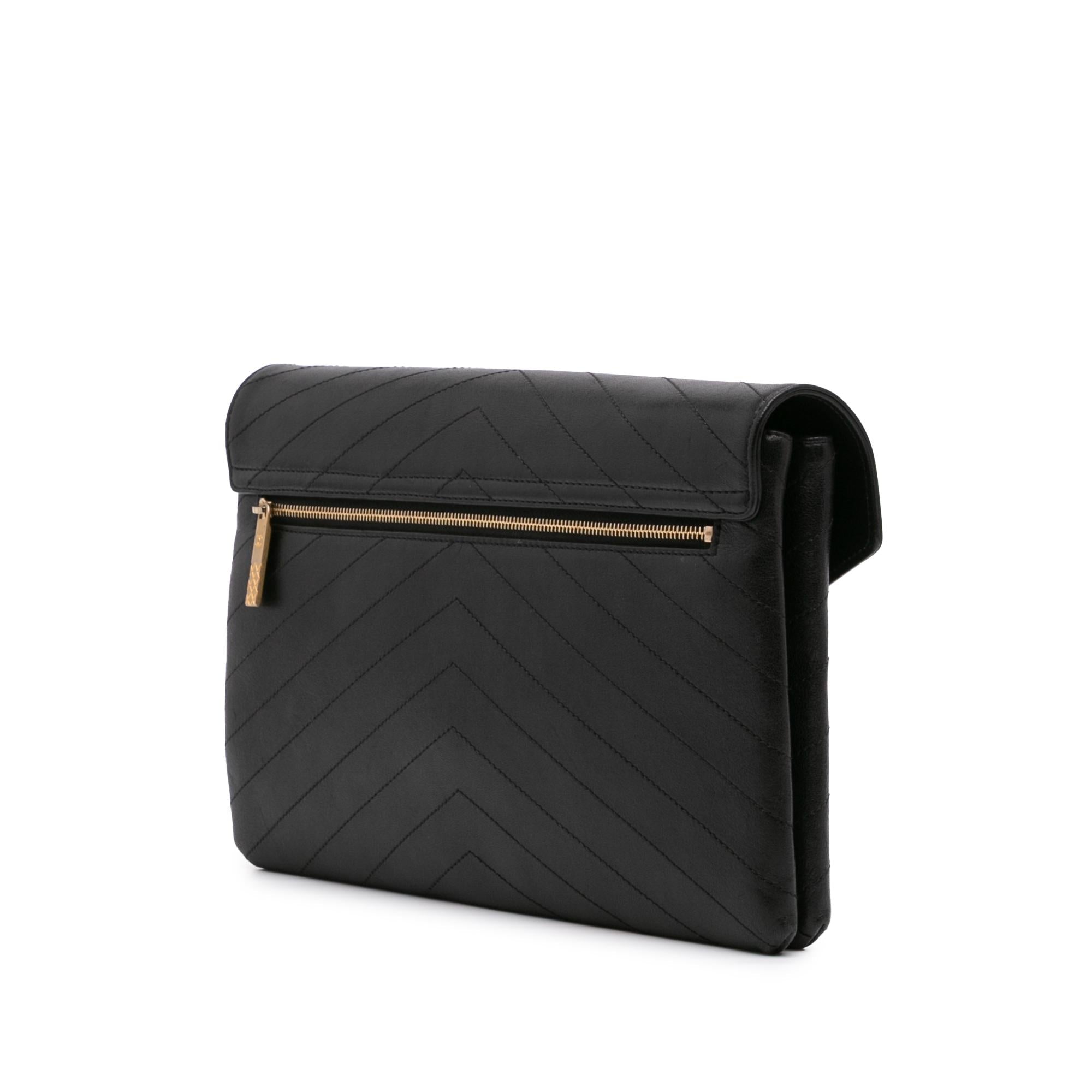 Chanel CC Chevron Calfskin Envelope Clutch