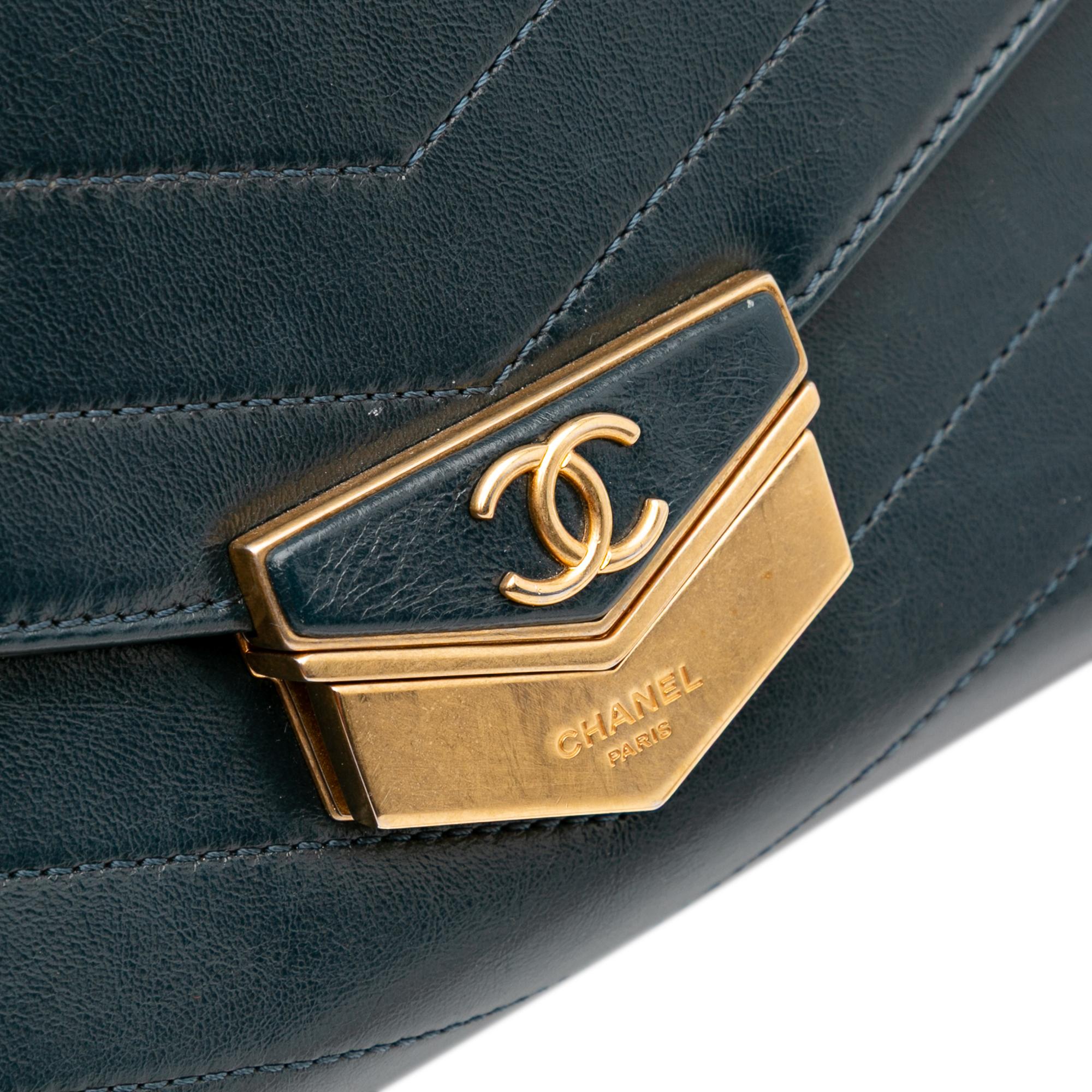 Chanel CC Chevron Calfskin Medal Flap