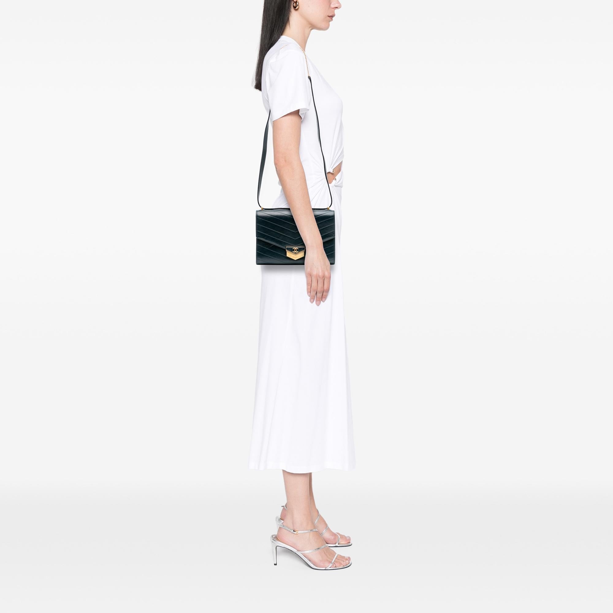 Chanel CC Chevron Calfskin Medal Flap