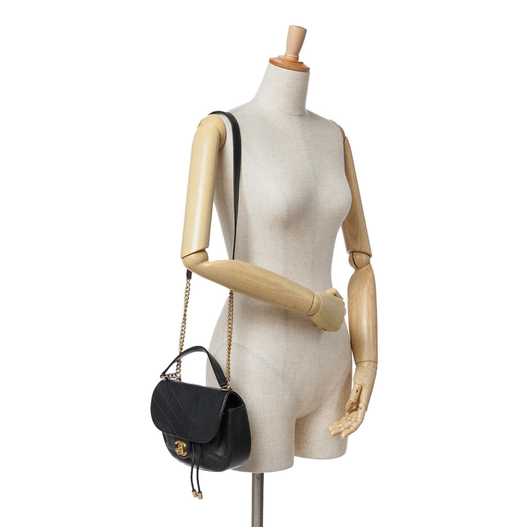 Chanel CC Chevron Calfskin Round Flap Satchel