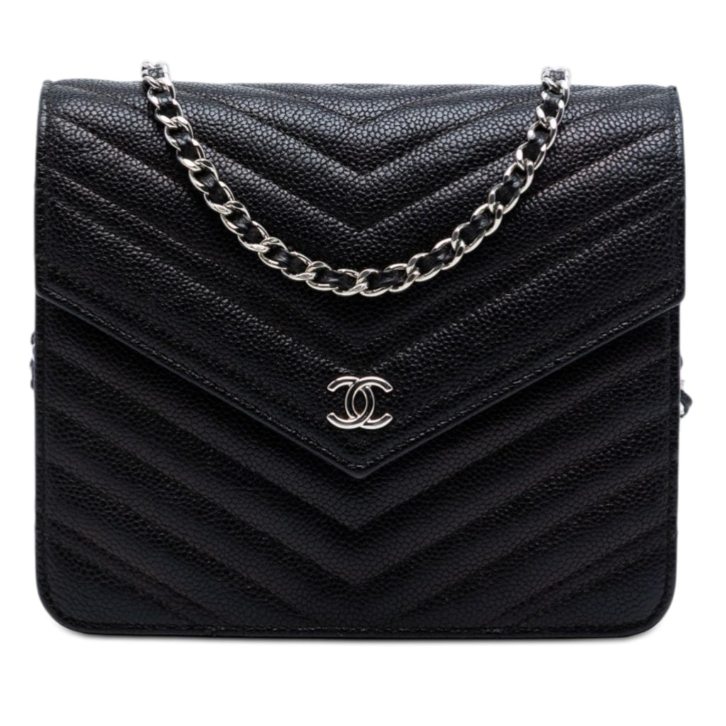 Chanel CC Chevron Caviar Square Wallet On Chain