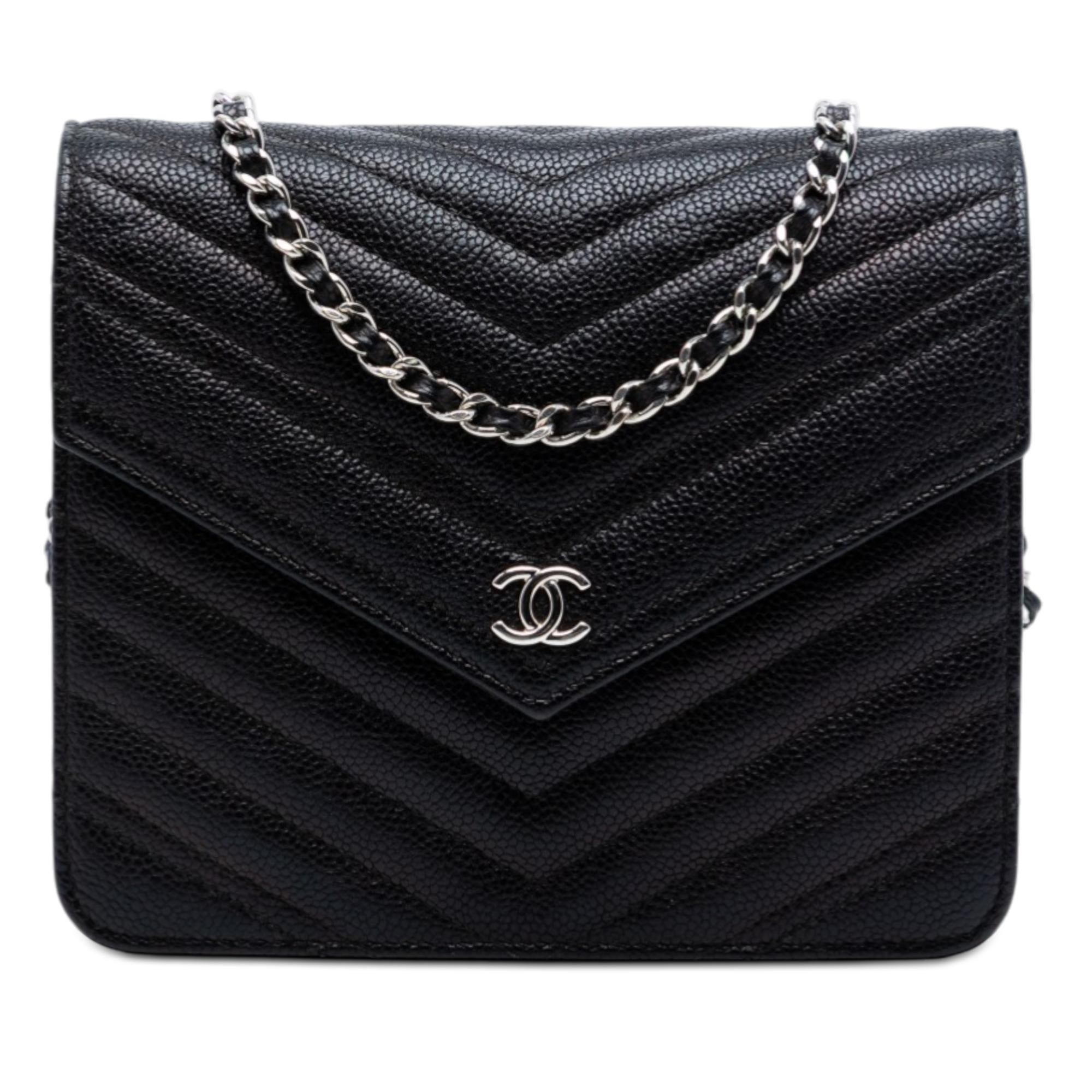 Chanel CC Chevron Caviar Square Wallet On Chain