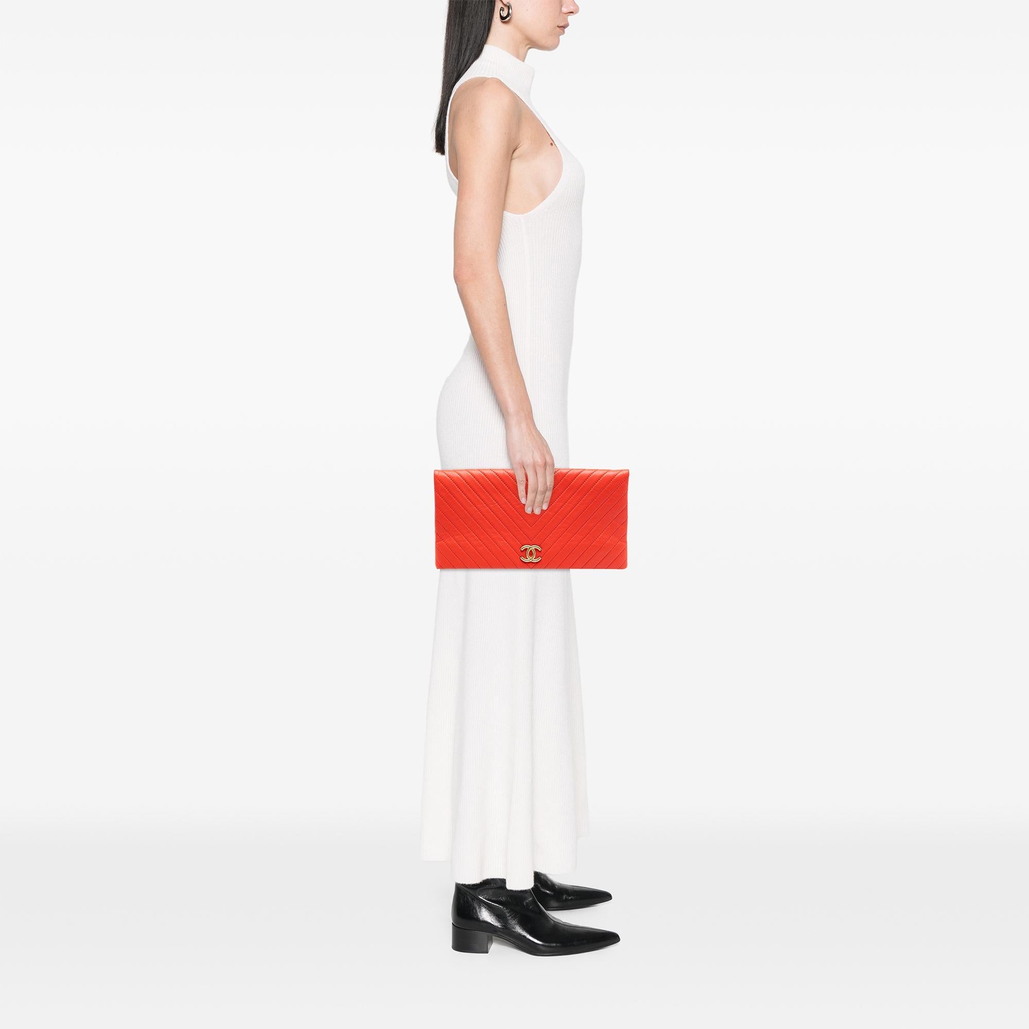 Chanel CC Chevron Lambskin Fold Over Clutch