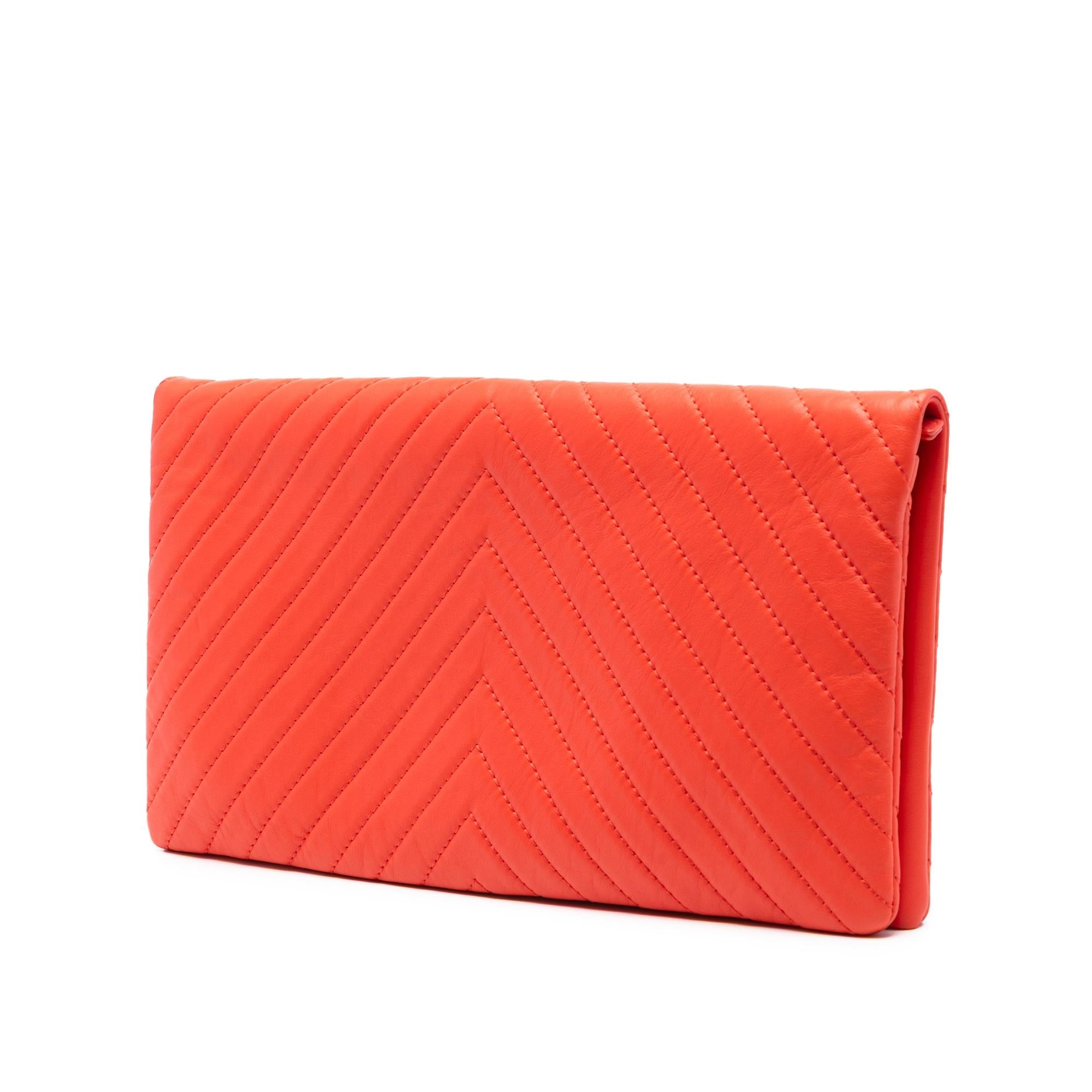 Chanel CC Chevron Lambskin Fold Over Clutch