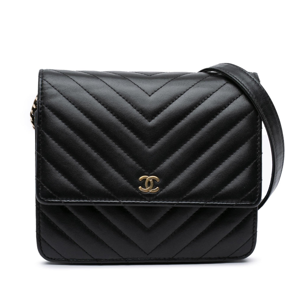 Chanel CC Chevron Lambskin Square Wallet On Chain