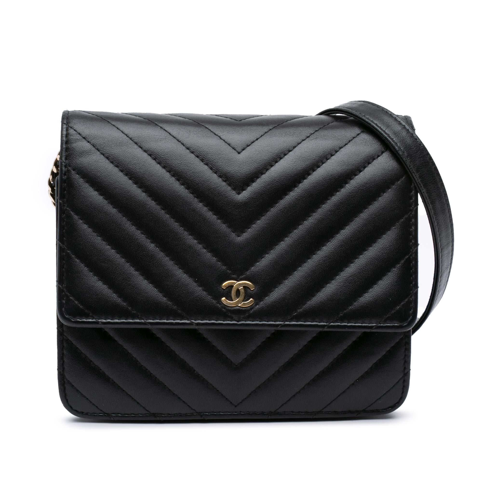 Chanel CC Chevron Lambskin Square Wallet On Chain