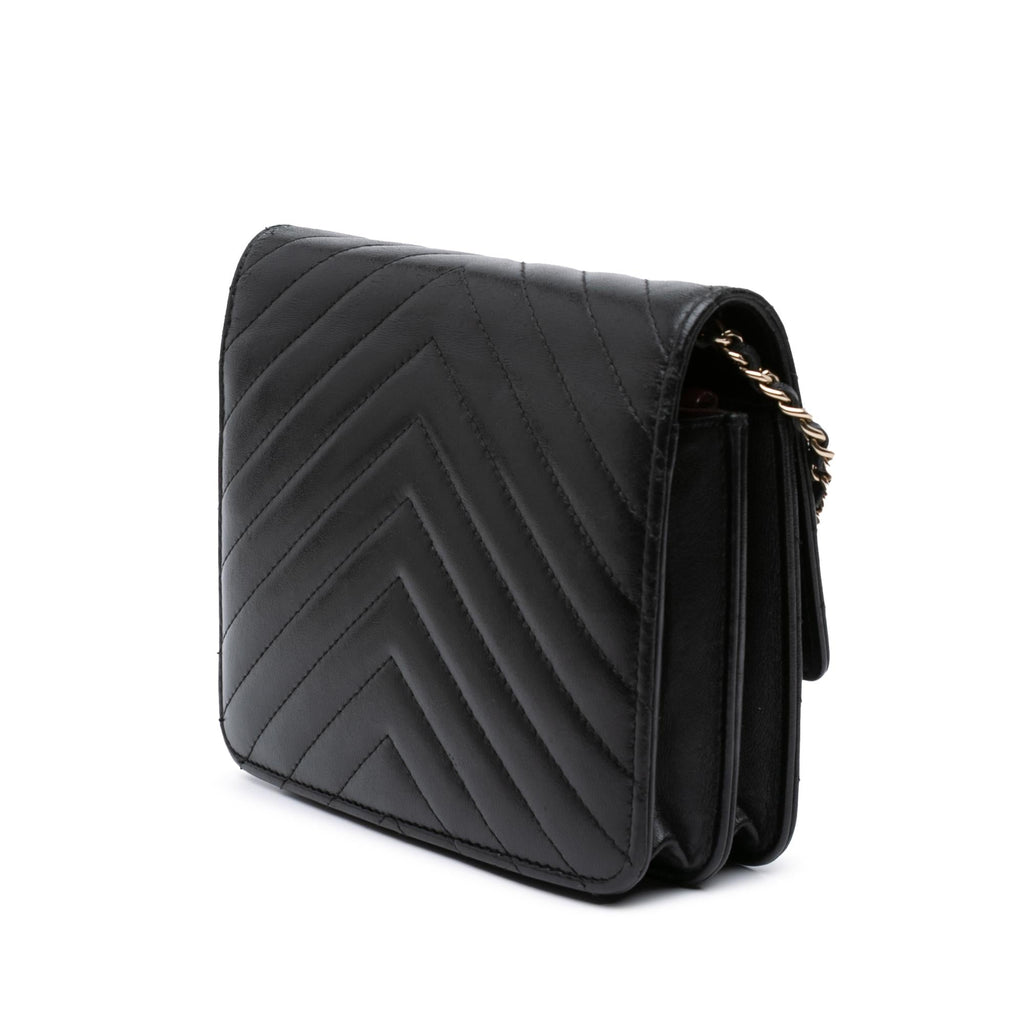 Chanel CC Chevron Lambskin Square Wallet On Chain