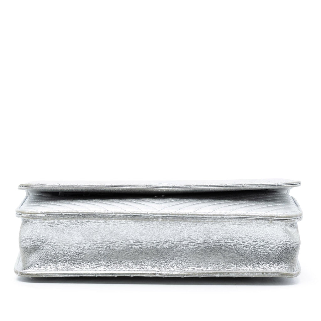 Chanel CC Chevron Metallic Lambskin Wallet On Chain