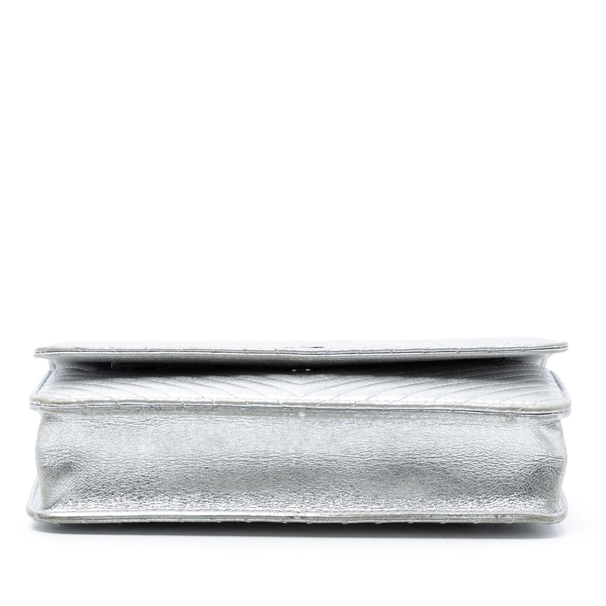 Chanel CC Chevron Metallic Lambskin Wallet On Chain