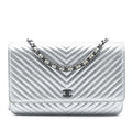 Chanel CC Chevron Metallic Lambskin Wallet On Chain