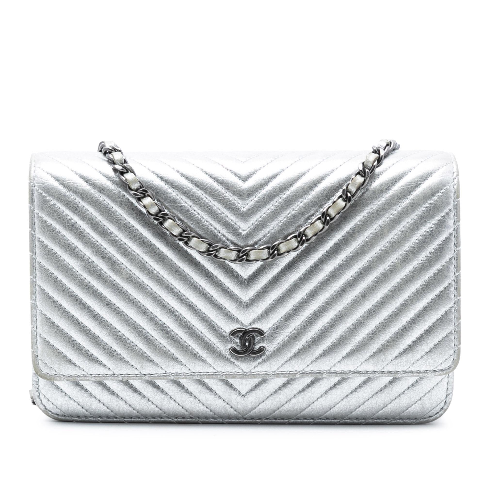 Chanel CC Chevron Metallic Lambskin Wallet On Chain