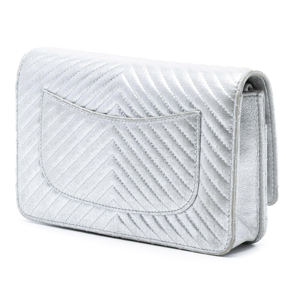 Chanel CC Chevron Metallic Lambskin Wallet On Chain