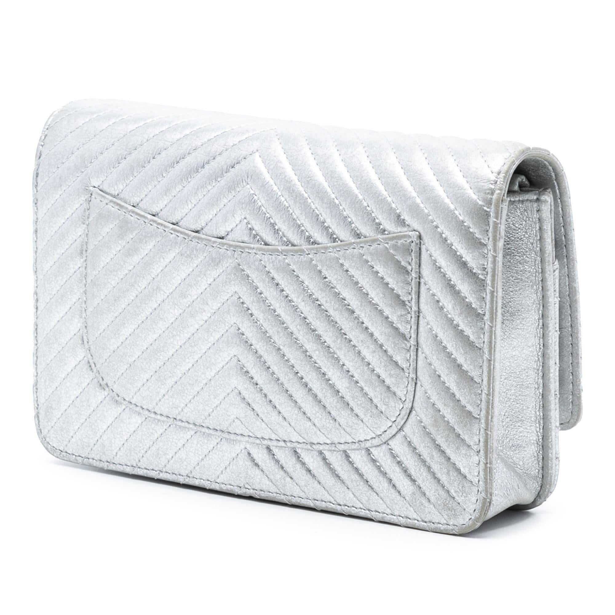 Chanel CC Chevron Metallic Lambskin Wallet On Chain