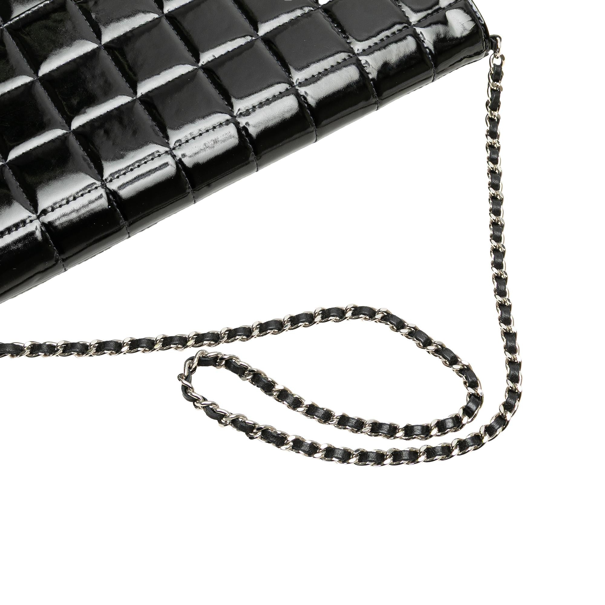 Chanel CC Chocolate Bar Patent Clutch on Chain