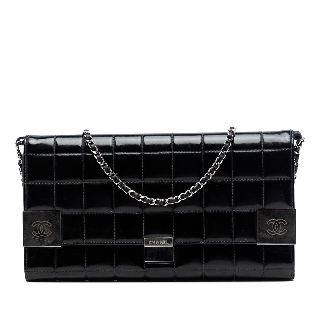 Chanel CC Chocolate Bar Patent Clutch on Chain