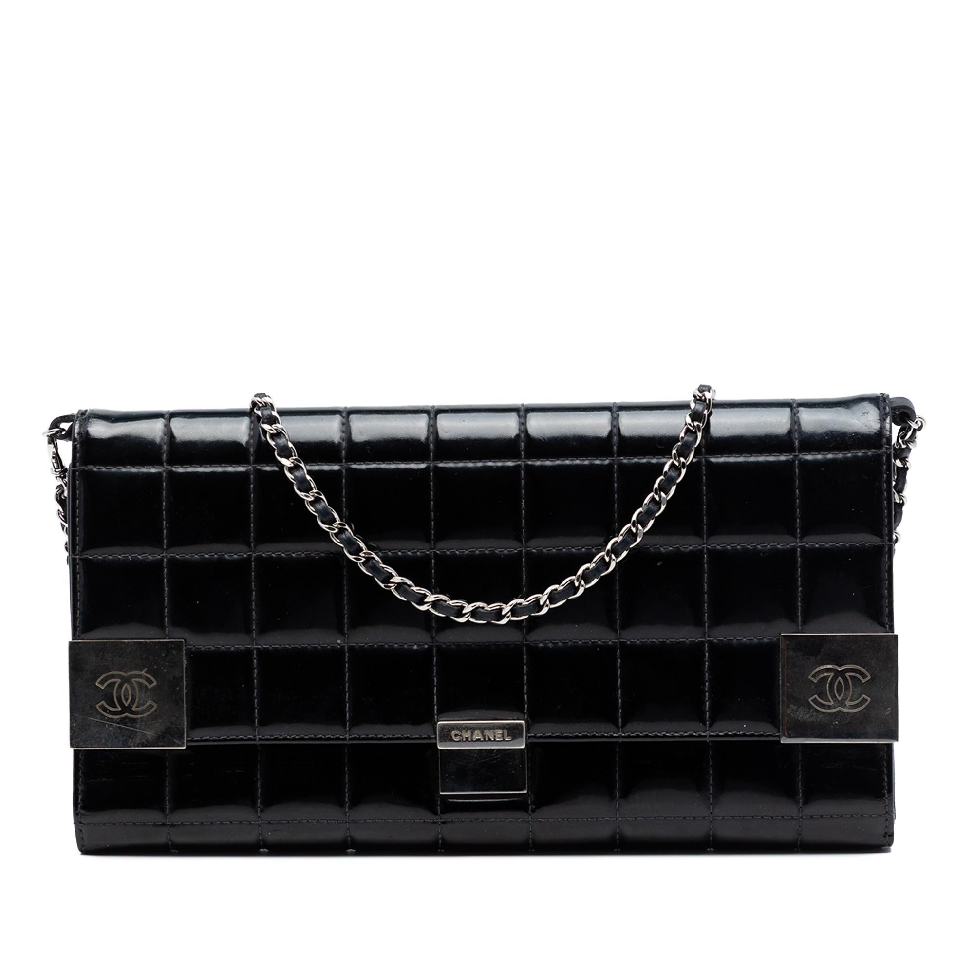 Chanel CC Chocolate Bar Patent Clutch on Chain