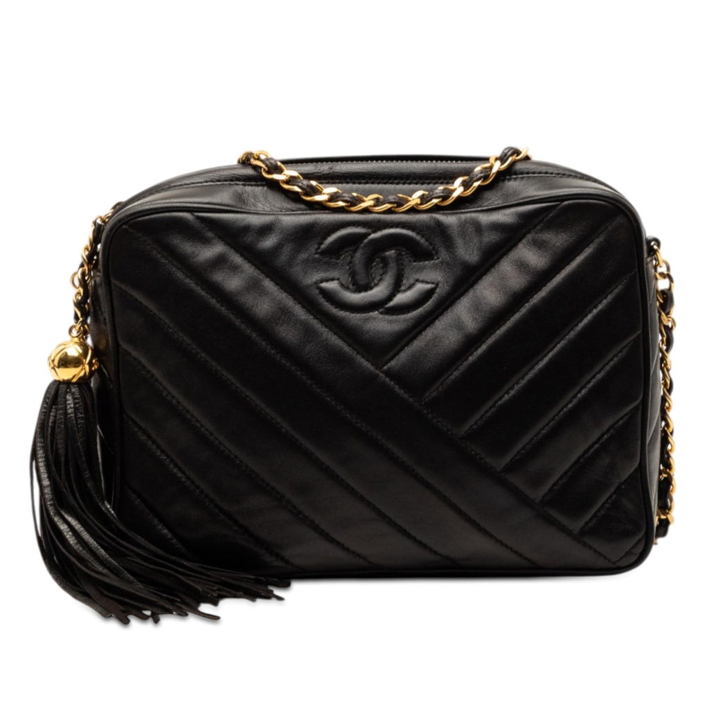 Chanel CC Diagonal Quilted Lambskin Tassel Camera Bag