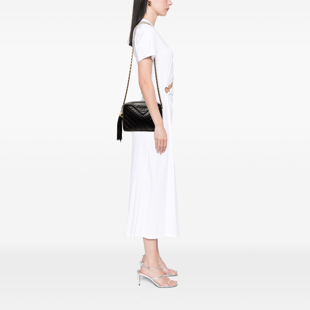 Chanel CC Diagonal Quilted Lambskin Tassel Camera Bag