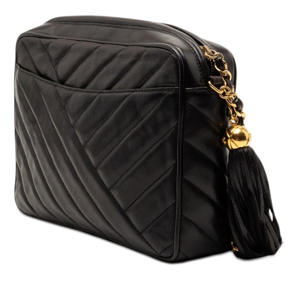 Chanel CC Diagonal Quilted Lambskin Tassel Camera Bag