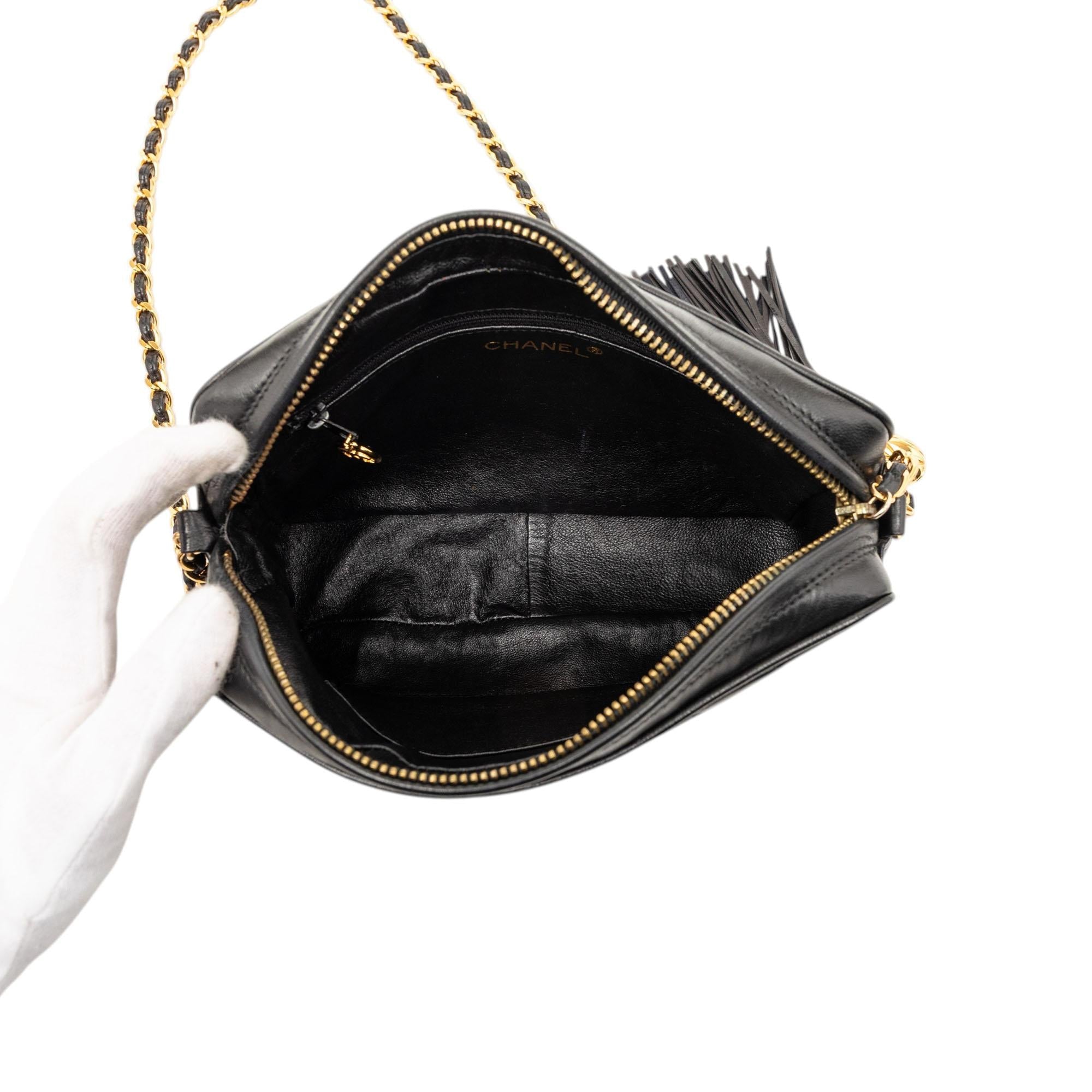 Chanel CC Diamond Quilted Lambskin Tassel Camera Bag