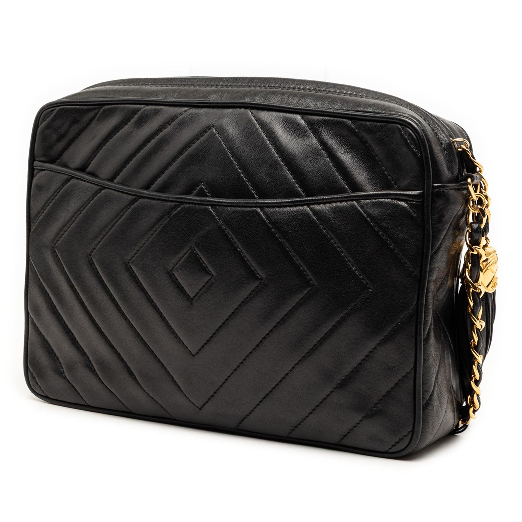 Chanel CC Diamond Quilted Lambskin Tassel Camera Bag