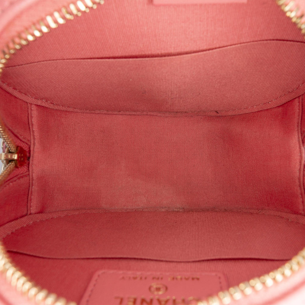 Chanel CC Embossed Caviar Camellia Round Clutch With Chain