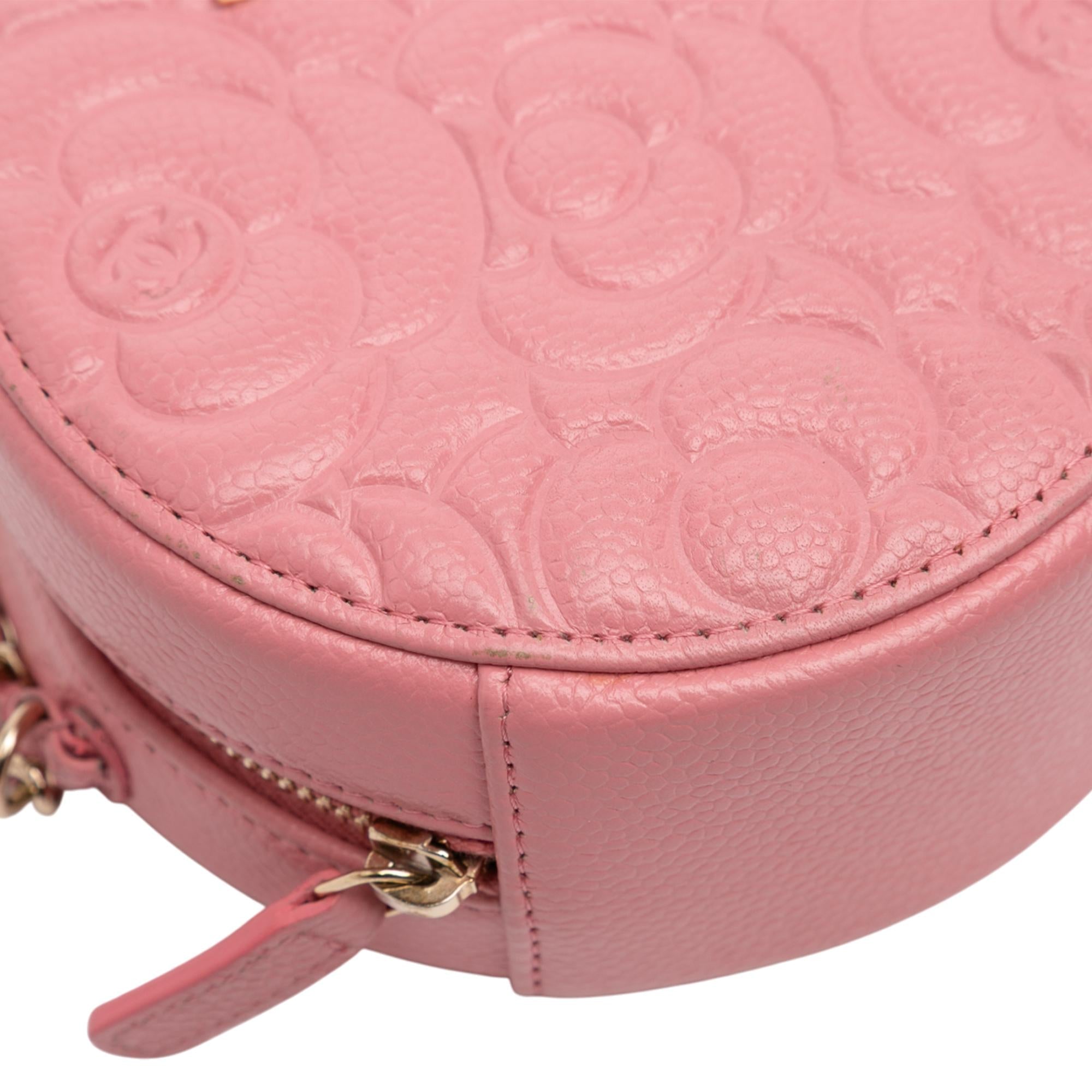 Chanel CC Embossed Caviar Camellia Round Clutch With Chain