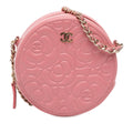 Chanel CC Embossed Caviar Camellia Round Clutch With Chain