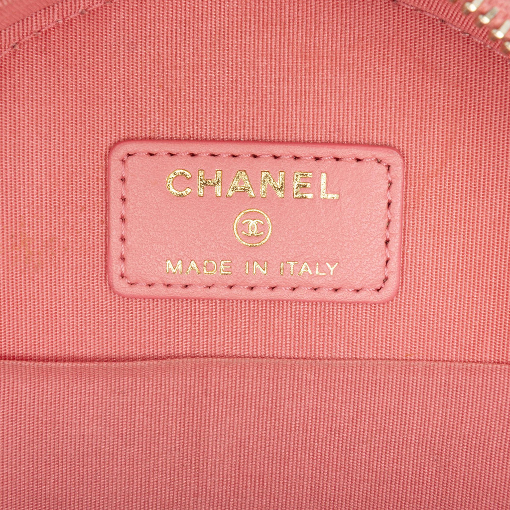 Chanel CC Embossed Caviar Camellia Round Clutch With Chain