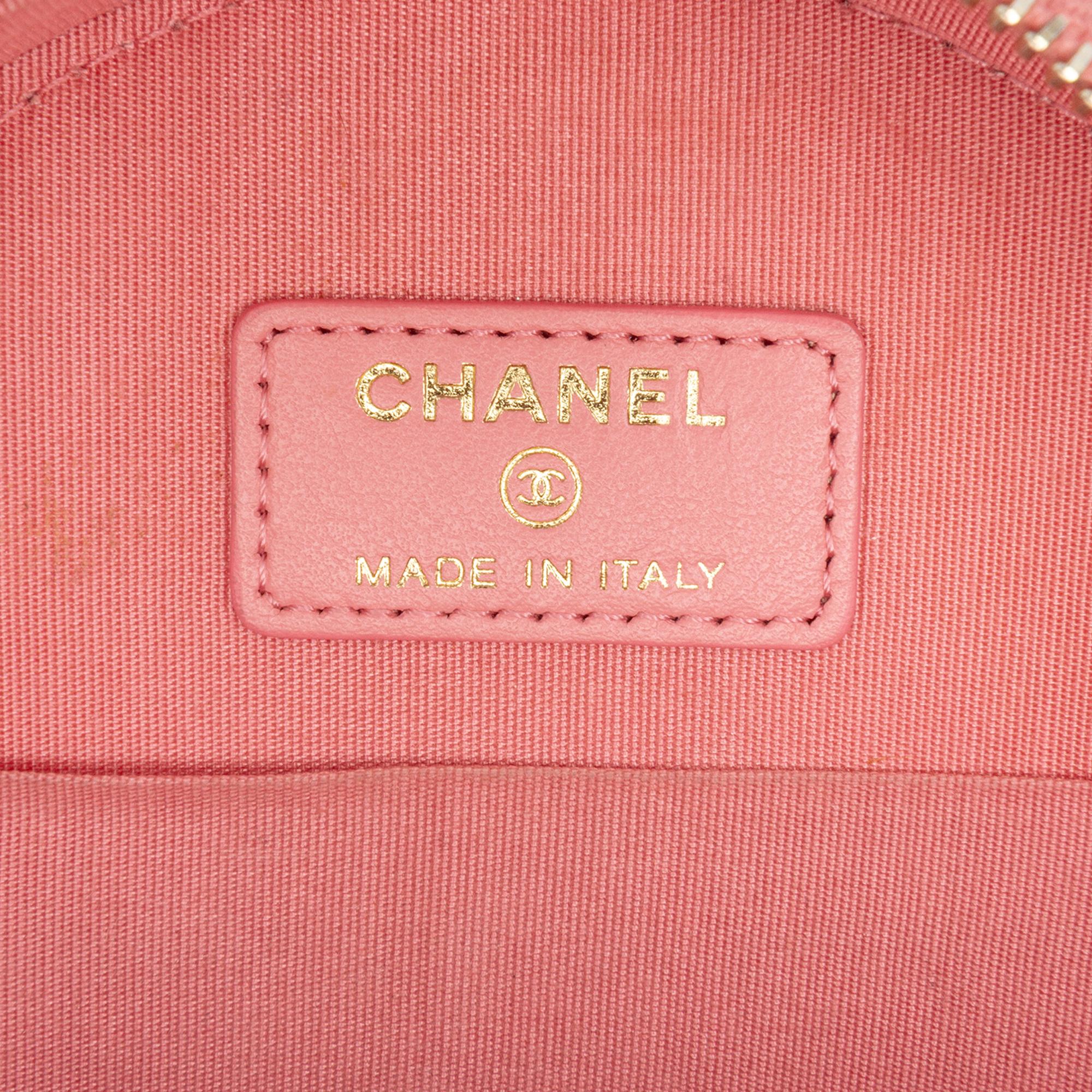Chanel CC Embossed Caviar Camellia Round Clutch With Chain