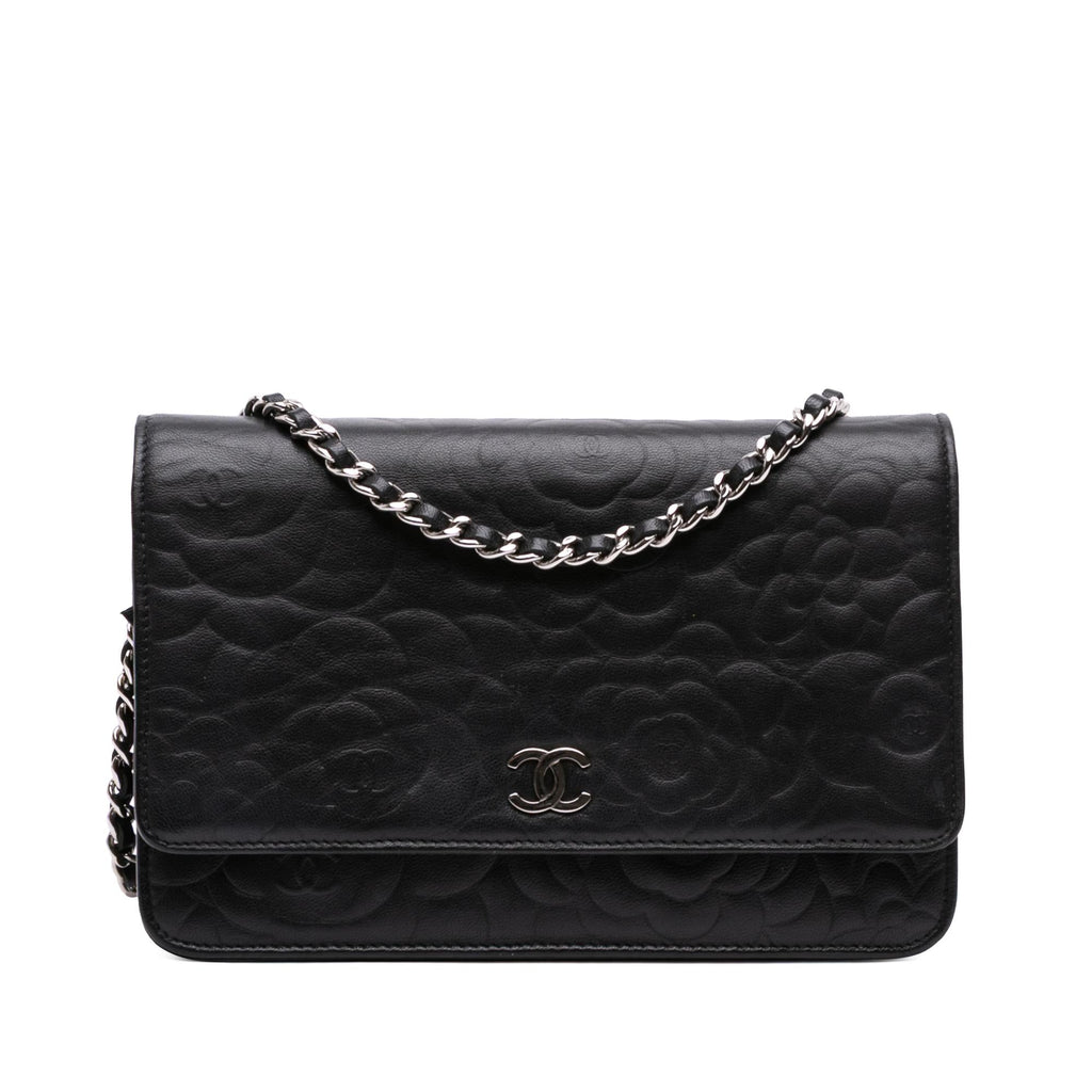 Chanel CC Embossed Lambskin Camellia Wallet On Chain