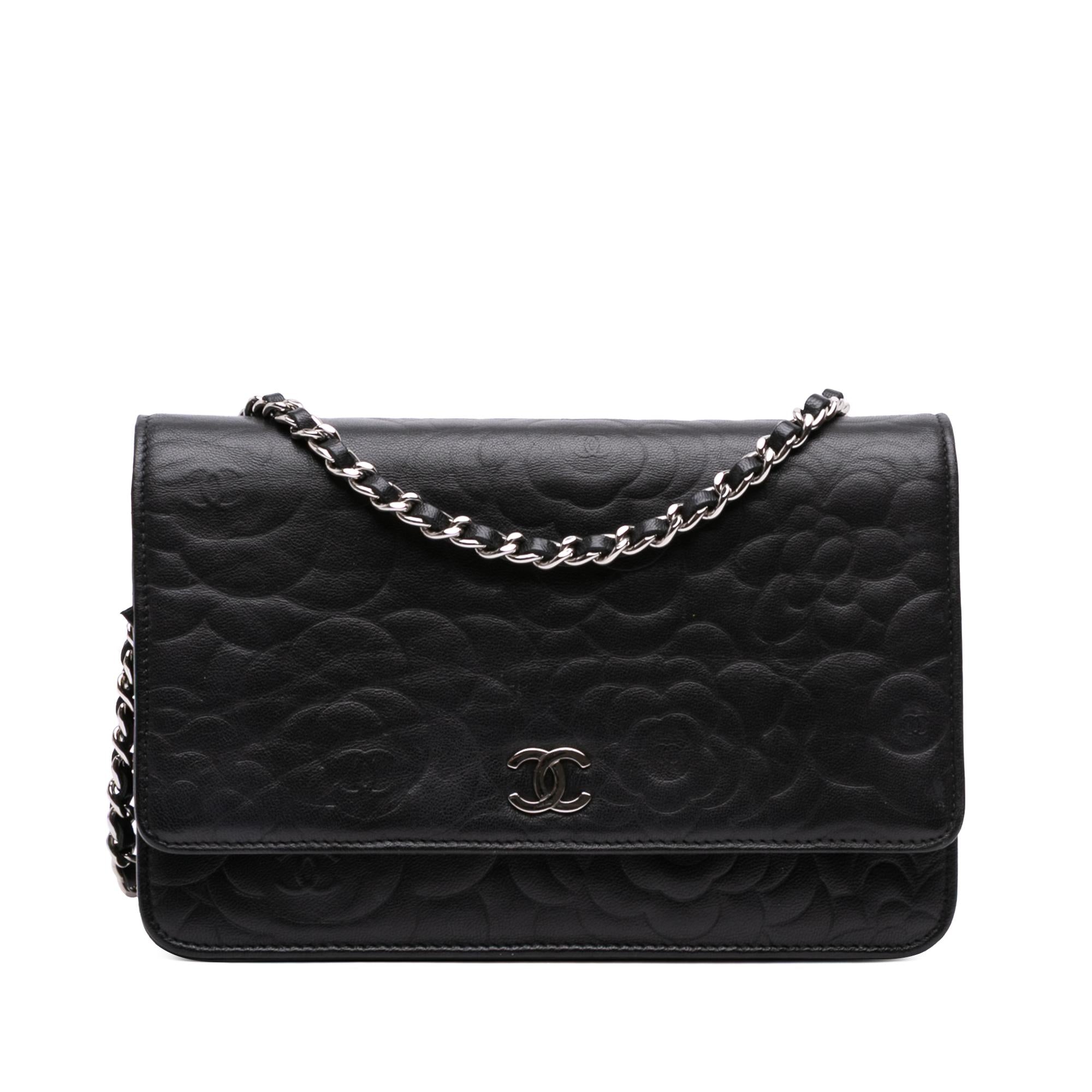 Chanel CC Embossed Lambskin Camellia Wallet On Chain