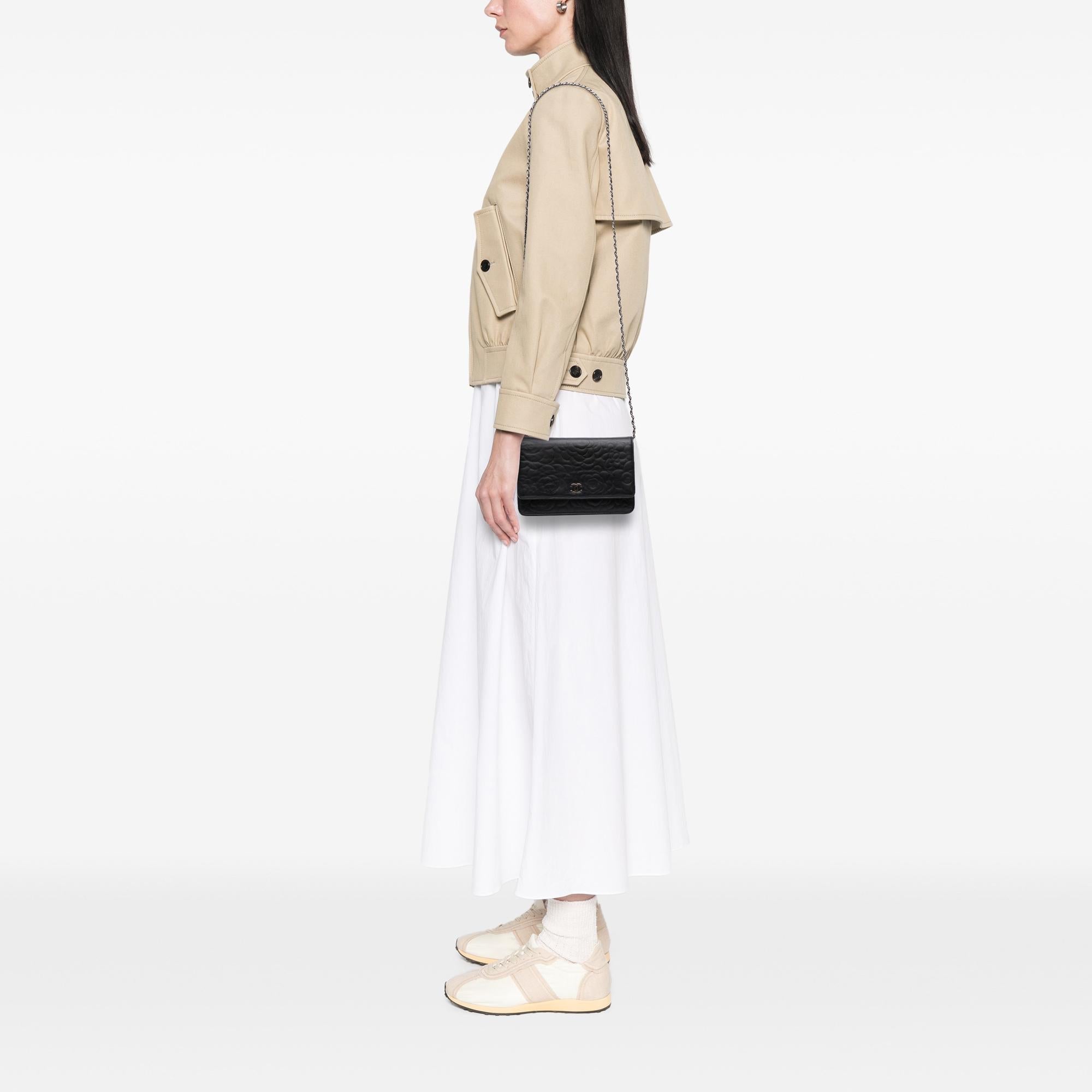 Chanel CC Embossed Lambskin Camellia Wallet On Chain