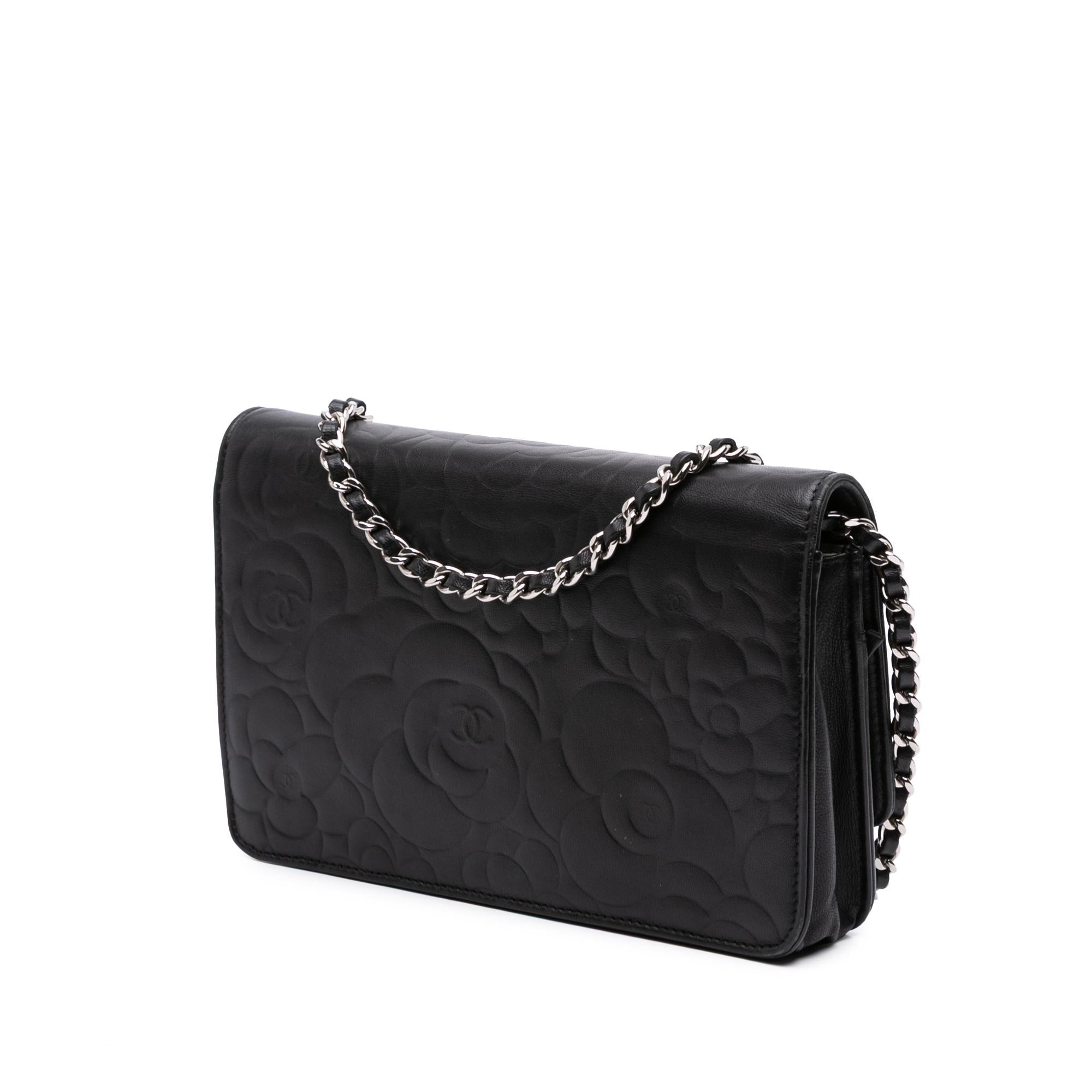 Chanel CC Embossed Lambskin Camellia Wallet On Chain