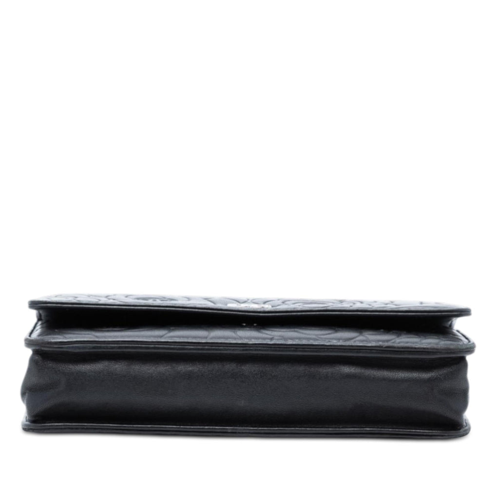 Chanel CC Embossed Lambskin Camellia Wallet On Chain