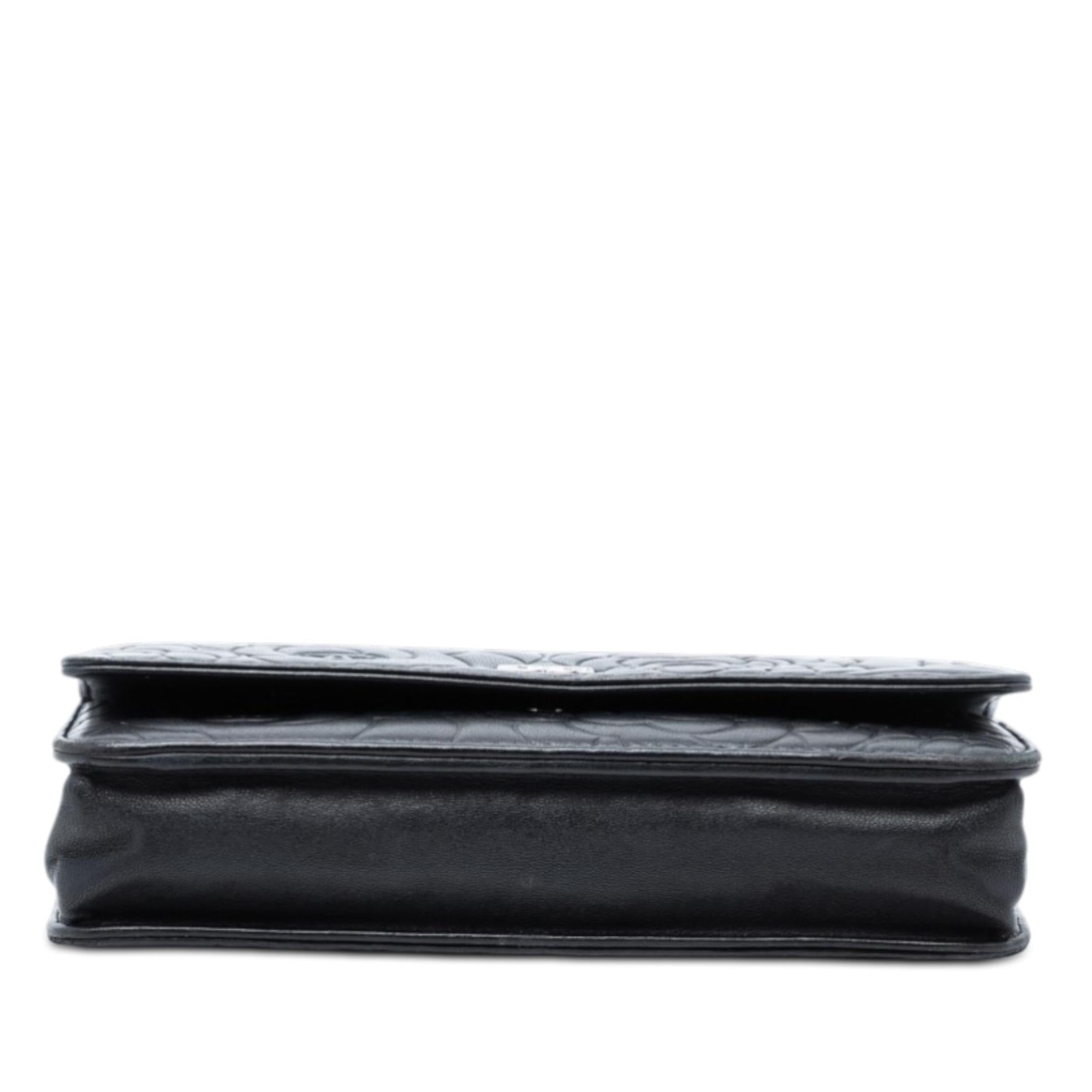 Chanel CC Embossed Lambskin Camellia Wallet On Chain