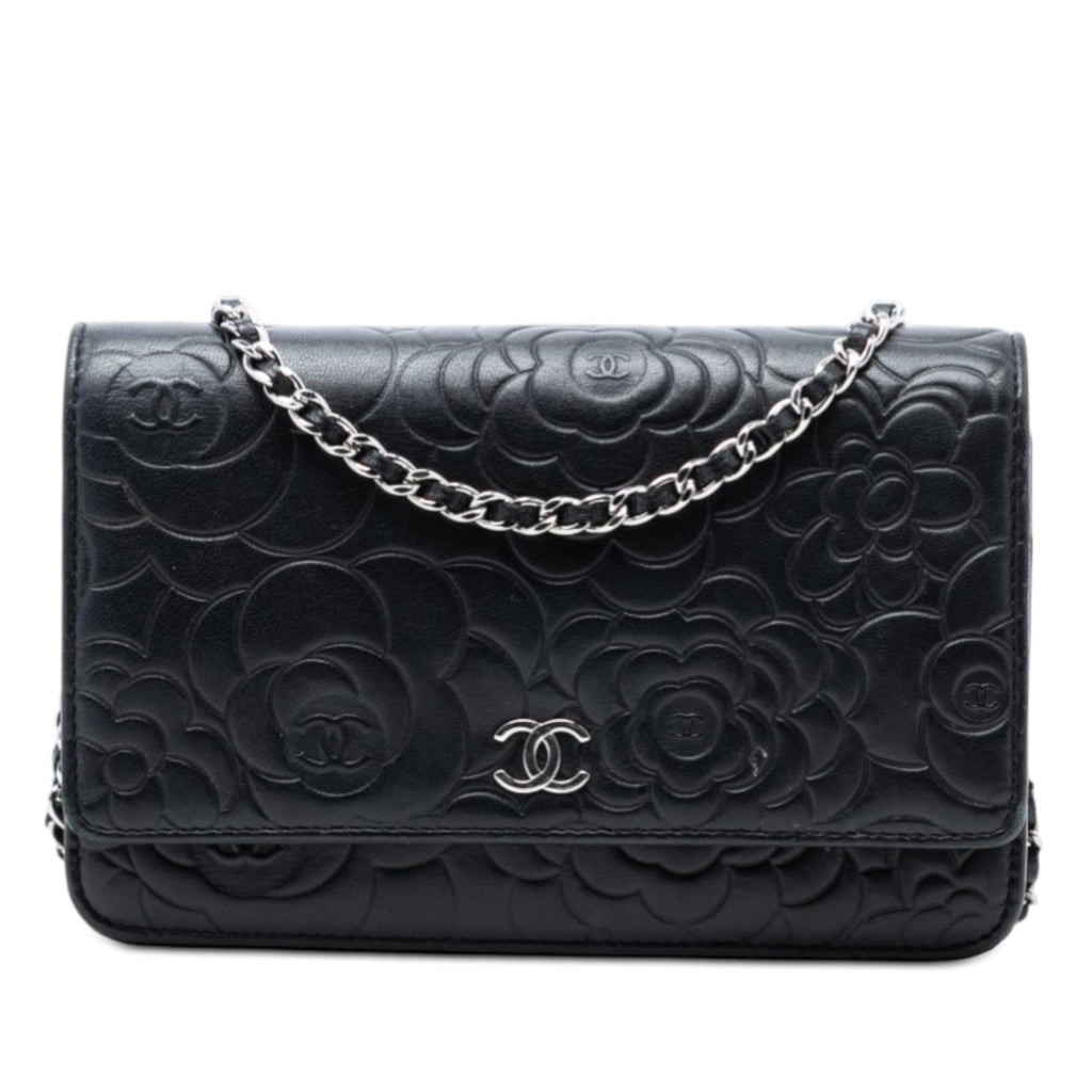 Chanel CC Embossed Lambskin Camellia Wallet On Chain