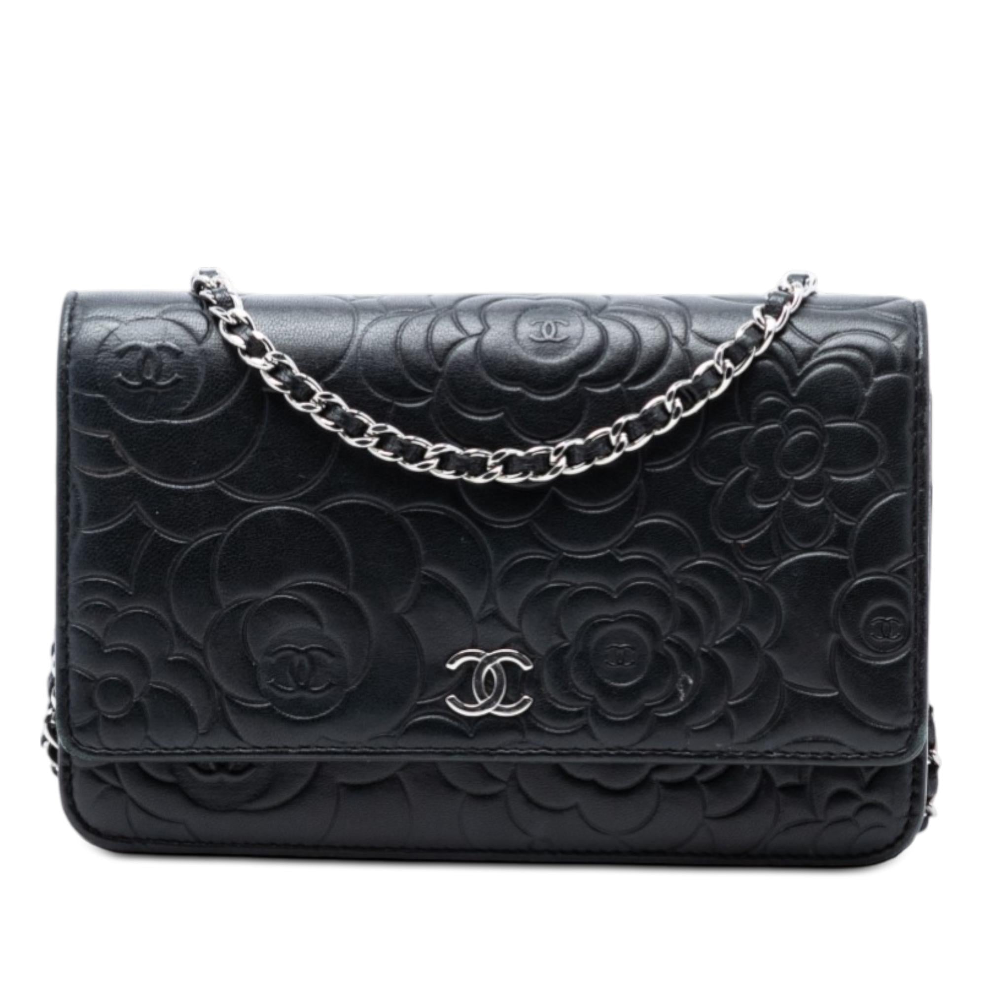 Chanel CC Embossed Lambskin Camellia Wallet On Chain