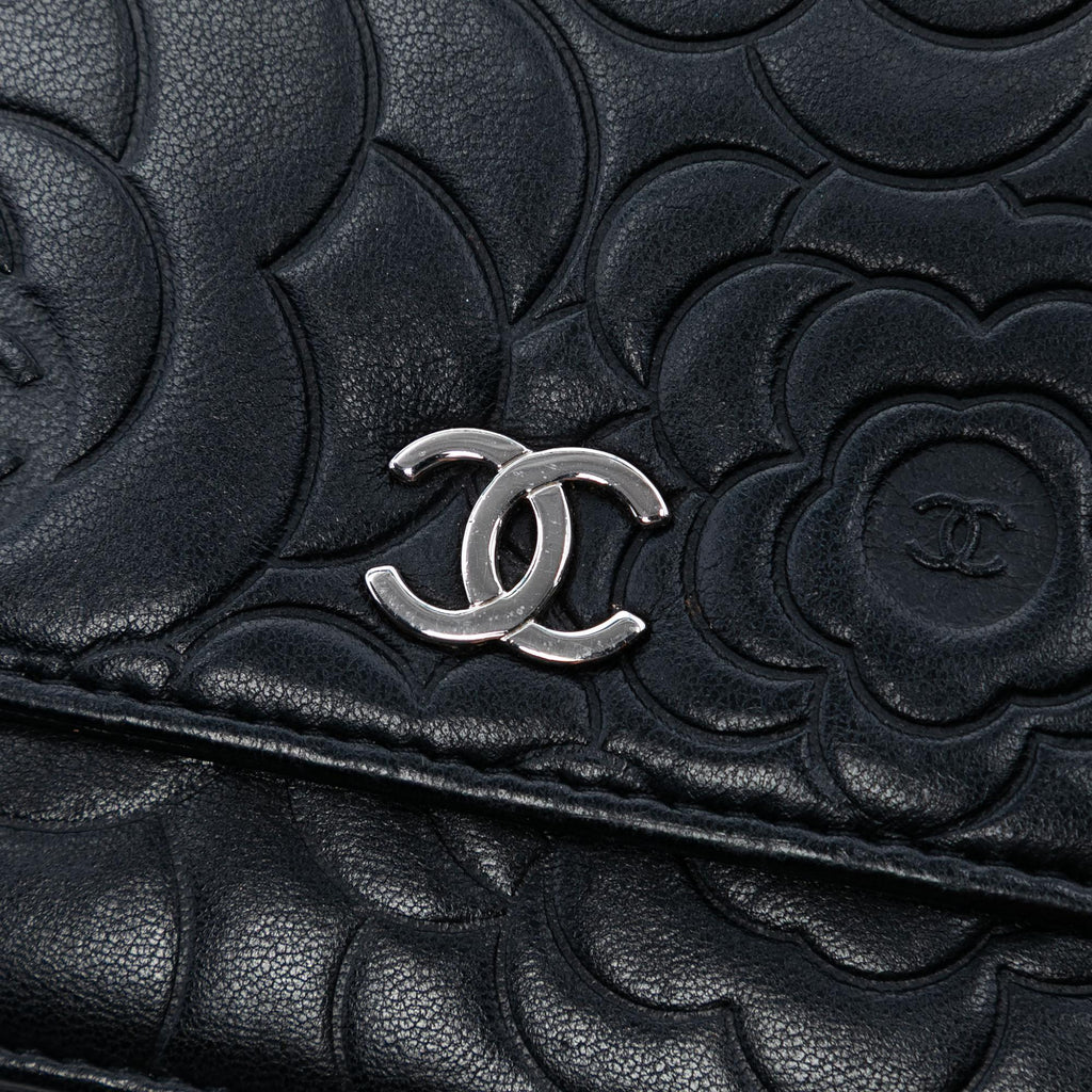 Chanel CC Embossed Lambskin Camellia Wallet On Chain